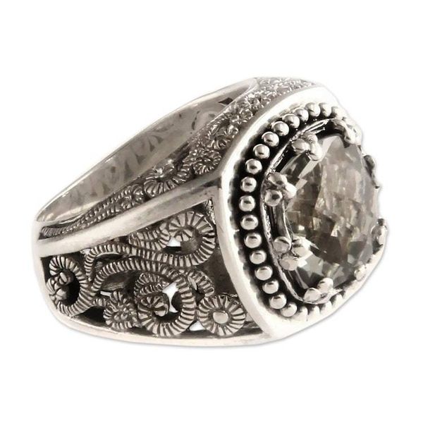 Alternate image for Handcrafted Sterling Silver and Prasiolite Ring Rain Forest Sparkle