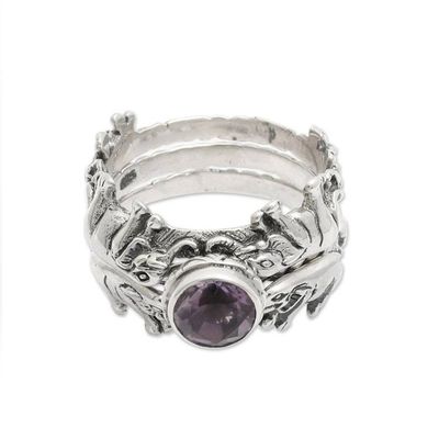Alternate image for Amethyst and Silver Stacking Rings Set of 3 Indonesia Elephant Shrine
