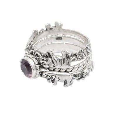 Alternate image for Amethyst and Silver Stacking Rings Set of 3 Indonesia Elephant Shrine