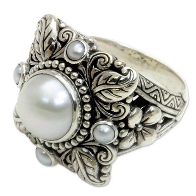 Alternate image for Silvery White Pearls on Sterling Silver Ring Natures Splendor