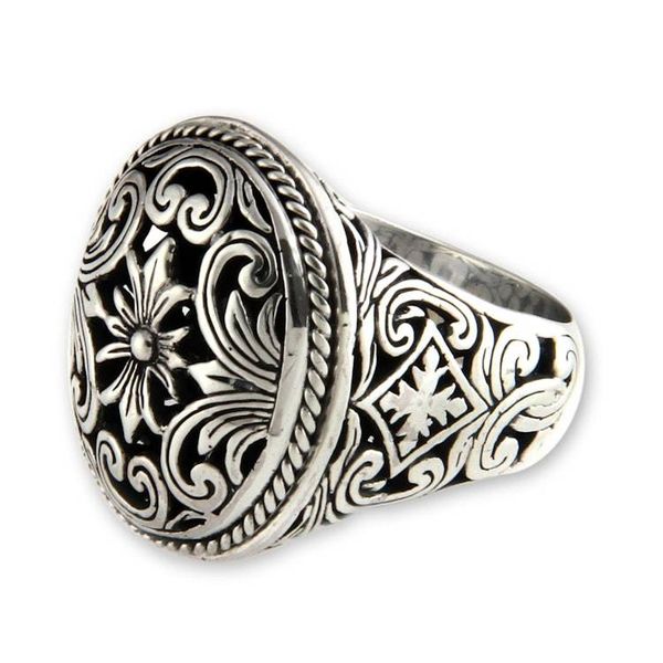 Alternate image for Floral Sterling Silver Signet Ring Forest Blossom