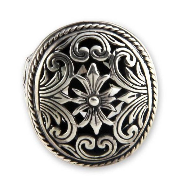 Alternate image for Floral Sterling Silver Signet Ring Forest Blossom