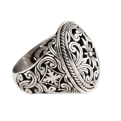 Alternate image for Floral Sterling Silver Signet Ring Forest Blossom
