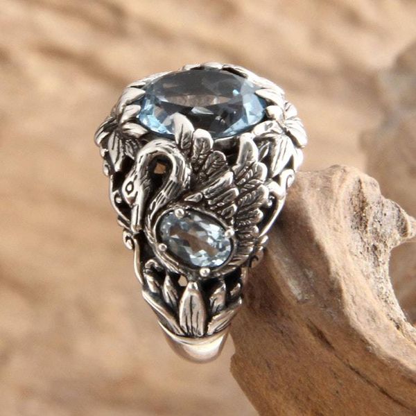 Alternate image for Sterling Silver and Blue Topaz Cocktail Ring Dancing Swan