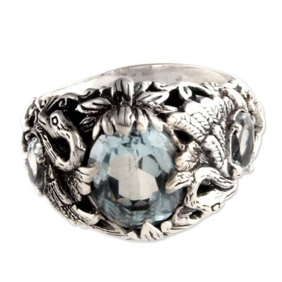Alternate image for Sterling Silver and Blue Topaz Cocktail Ring Dancing Swan