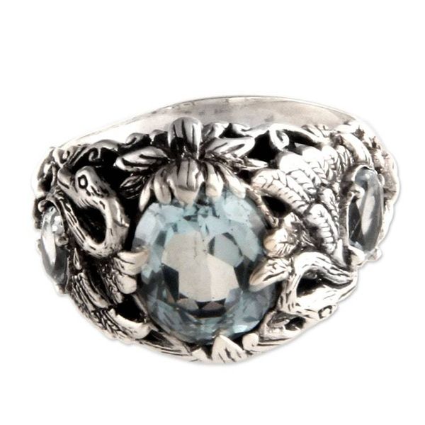 Alternate image for Sterling Silver and Blue Topaz Cocktail Ring Dancing Swan