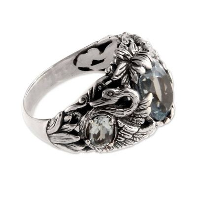 Alternate image for Sterling Silver and Blue Topaz Cocktail Ring Dancing Swan