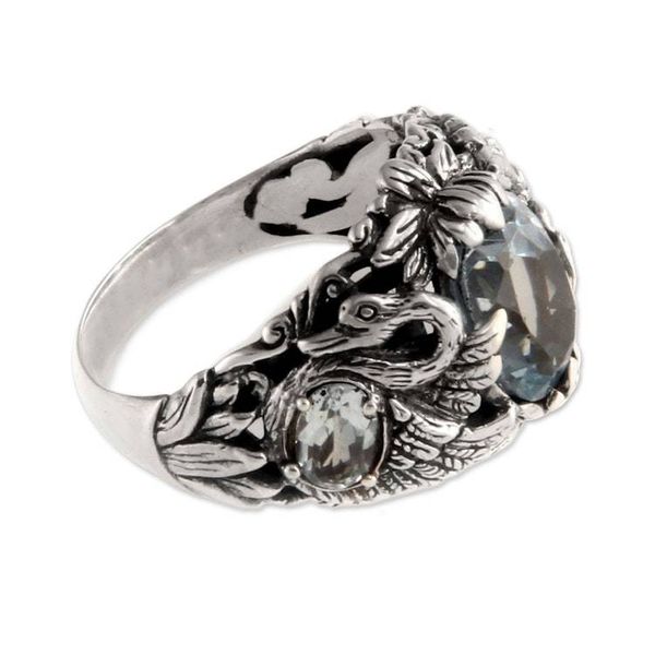 Alternate image for Sterling Silver and Blue Topaz Cocktail Ring Dancing Swan