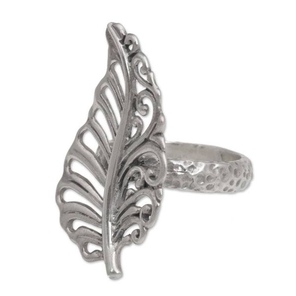 Alternate image for Leaf Shaped Sterling Silver Cocktail Ring from Indonesia Leafy Soul