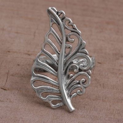 Alternate image for Leaf Shaped Sterling Silver Cocktail Ring from Indonesia Leafy Soul