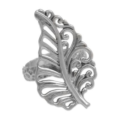 Alternate image for Leaf Shaped Sterling Silver Cocktail Ring from Indonesia Leafy Soul