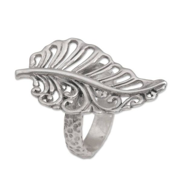 Alternate image for Leaf Shaped Sterling Silver Cocktail Ring from Indonesia Leafy Soul