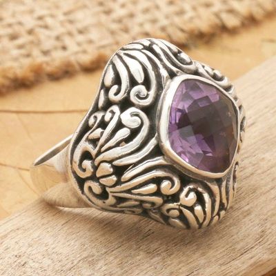 Alternate image for Amethyst and Sterling Silver Cocktail ring from Indonesia Purple Glitz