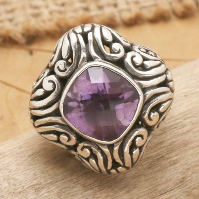 Alternate image for Amethyst and Sterling Silver Cocktail ring from Indonesia Purple Glitz