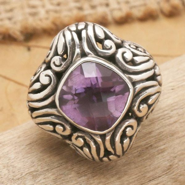 Alternate image for Amethyst and Sterling Silver Cocktail ring from Indonesia Purple Glitz