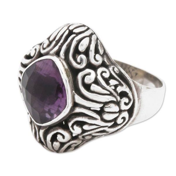 Alternate image for Amethyst and Sterling Silver Cocktail ring from Indonesia Purple Glitz