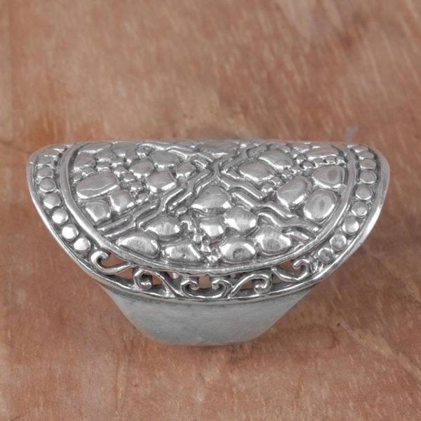 Alternate image for Indonesian Handmade Sterling Silver Ring with Swirl Motifs Stone Shield