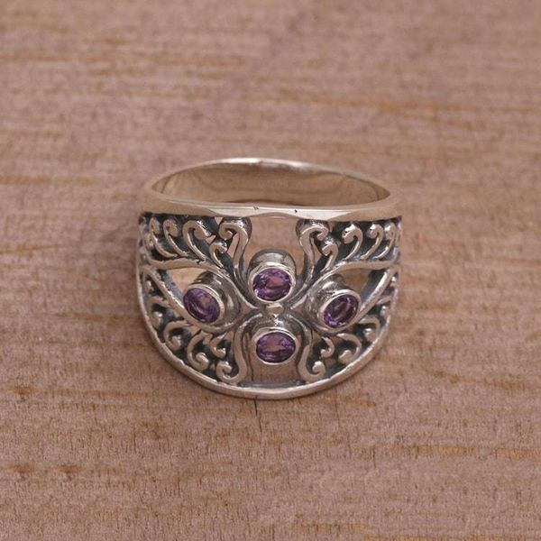 Alternate image for Amethyst and Sterling Silver Cocktail Ring from Bali Vine Queen
