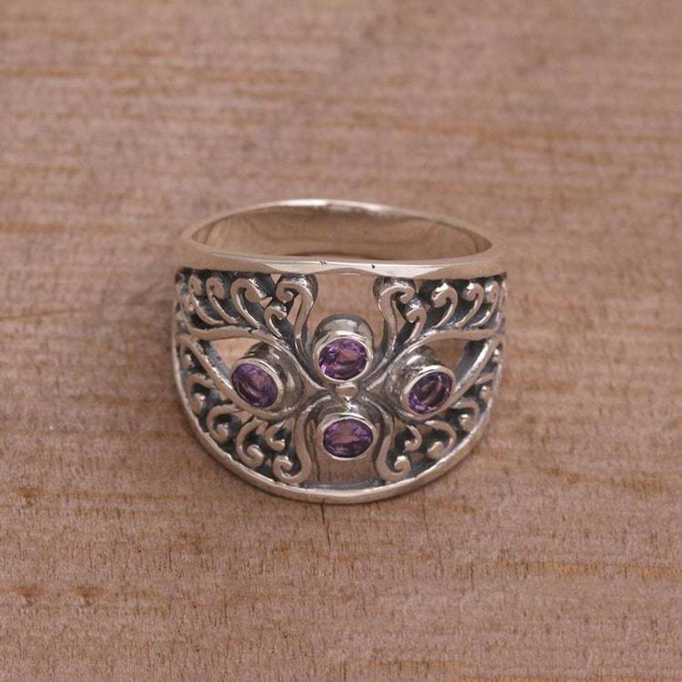 Amethyst and Sterling Silver Cocktail Ring from Bali 'Vine Queen'
