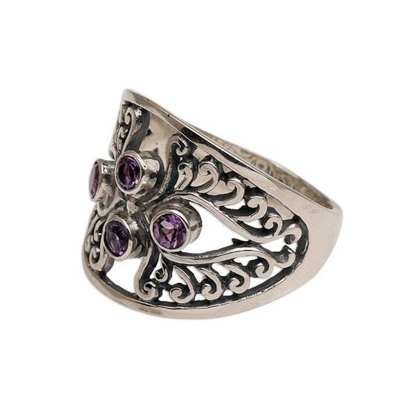 Alternate image for Amethyst and Sterling Silver Cocktail Ring from Bali Vine Queen