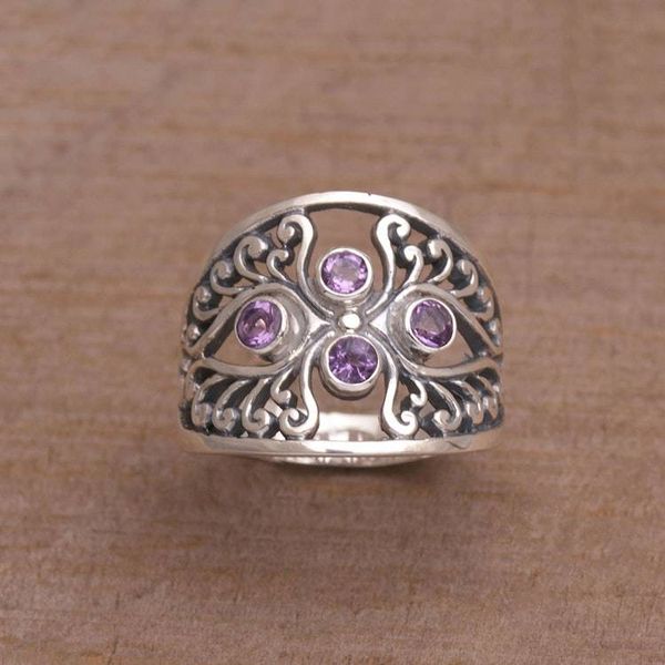 Alternate image for Amethyst and Sterling Silver Cocktail Ring from Bali Vine Queen