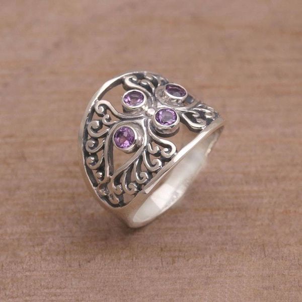 Alternate image for Amethyst and Sterling Silver Cocktail Ring from Bali Vine Queen