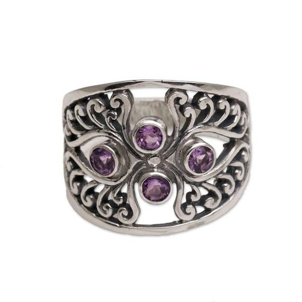 Alternate image for Amethyst and Sterling Silver Cocktail Ring from Bali Vine Queen