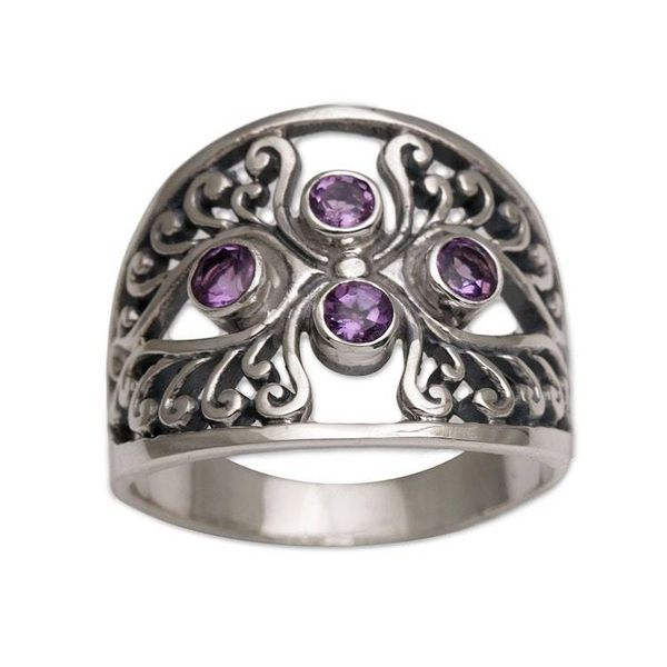 Alternate image for Amethyst and Sterling Silver Cocktail Ring from Bali Vine Queen