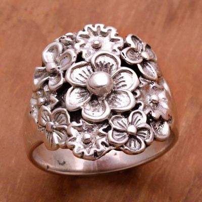 Main image for Sterling Silver Floral Cocktail Ring by Balinese Artisans Parade of Jepun
