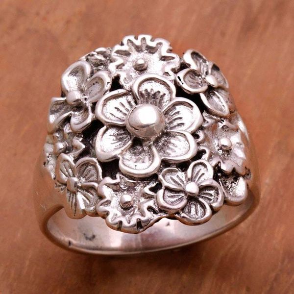Alternate image for Sterling Silver Floral Cocktail Ring by Balinese Artisans Parade of Jepun
