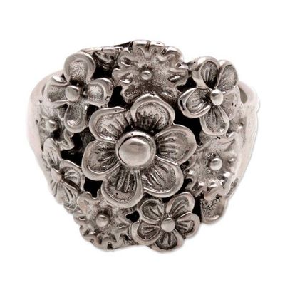 Alternate image for Sterling Silver Floral Cocktail Ring by Balinese Artisans Parade of Jepun