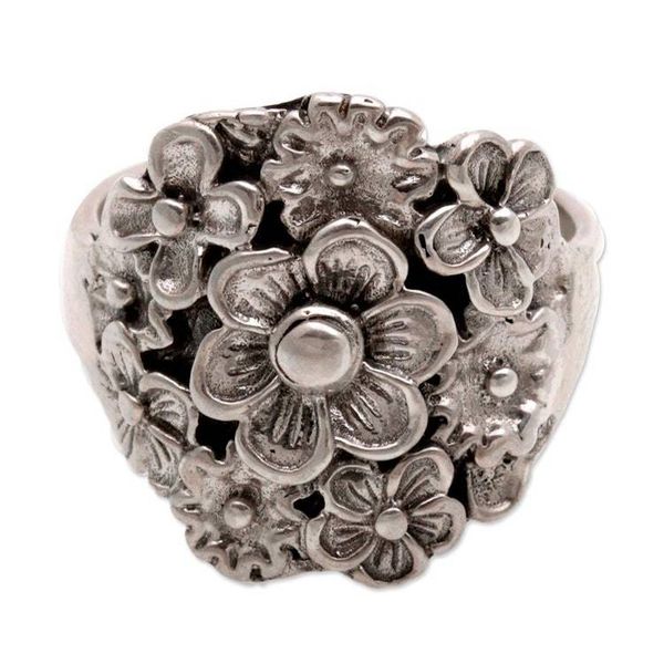 Alternate image for Sterling Silver Floral Cocktail Ring by Balinese Artisans Parade of Jepun