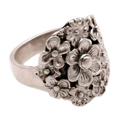 Alternate image for Sterling Silver Floral Cocktail Ring by Balinese Artisans Parade of Jepun