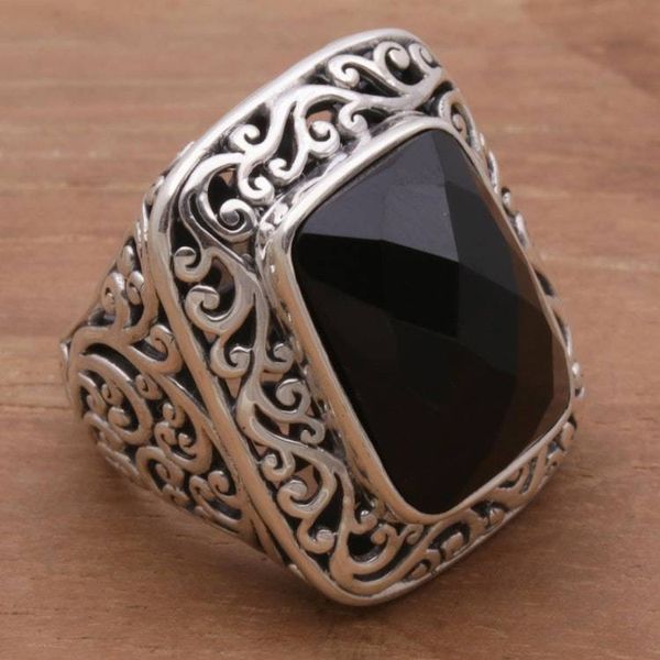 Alternate image for Onyx and Sterling Silver Cocktail Ring by Balinese Artisans Spiraling Black