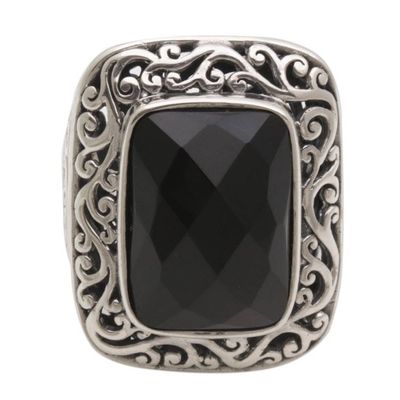 Alternate image for Onyx and Sterling Silver Cocktail Ring by Balinese Artisans Spiraling Black