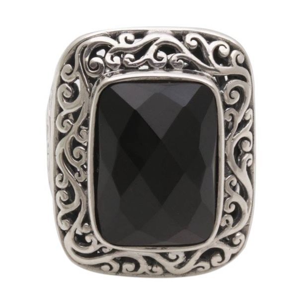 Alternate image for Onyx and Sterling Silver Cocktail Ring by Balinese Artisans Spiraling Black