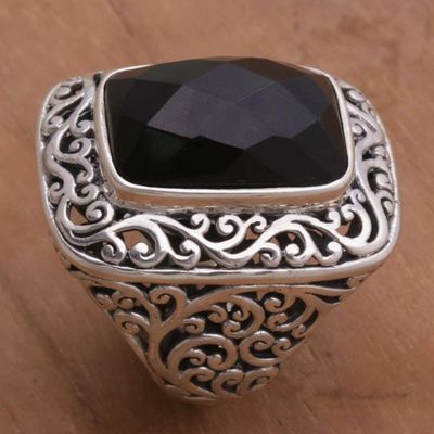 Alternate image for Onyx and Sterling Silver Cocktail Ring by Balinese Artisans Spiraling Black