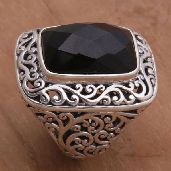 Alternate image for Onyx and Sterling Silver Cocktail Ring by Balinese Artisans Spiraling Black