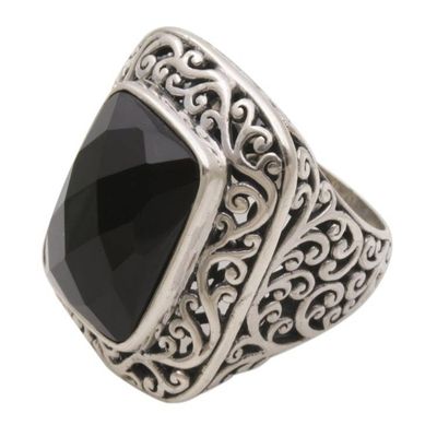 Alternate image for Onyx and Sterling Silver Cocktail Ring by Balinese Artisans Spiraling Black
