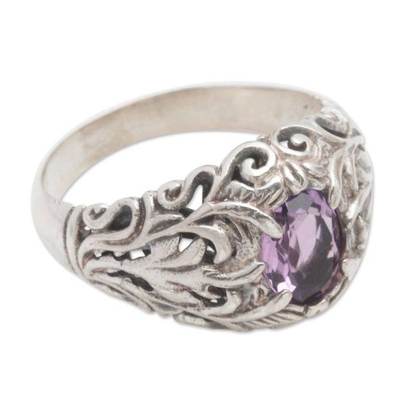 Alternate image for Amethyst and 925 Sterling Silver Cocktail Ring from Bali Bali Hillside