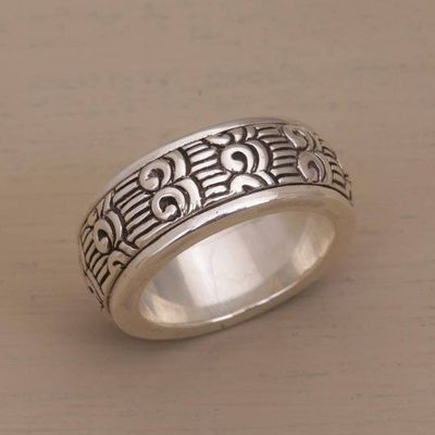 Main image for Unisex Sterling Silver Spinner Ring with Buddhist Motifs Samsi Spin