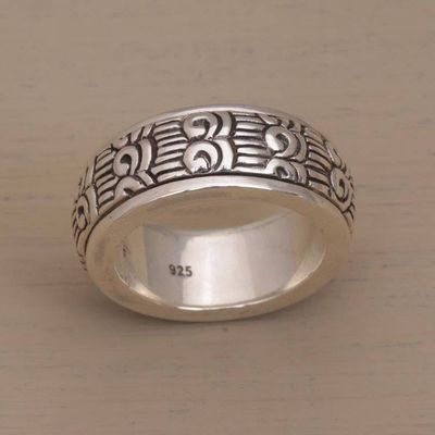 Alternate image for Unisex Sterling Silver Spinner Ring with Buddhist Motifs Samsi Spin