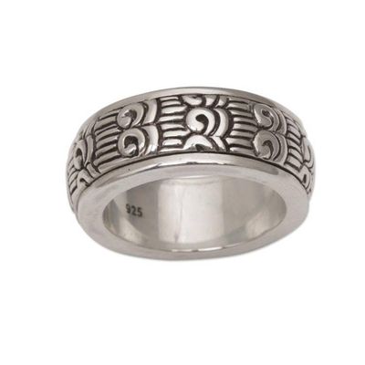 Alternate image for Unisex Sterling Silver Spinner Ring with Buddhist Motifs Samsi Spin