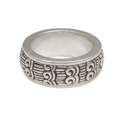 Alternate image for Unisex Sterling Silver Spinner Ring with Buddhist Motifs Samsi Spin