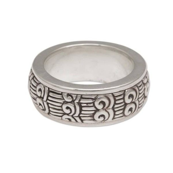 Alternate image for Unisex Sterling Silver Spinner Ring with Buddhist Motifs Samsi Spin