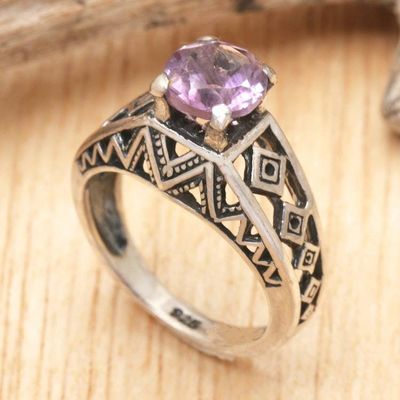 Primary image for 925 Silver Solitaire Ring Artisan Crafted with Amethyst Sky Goddess Temple