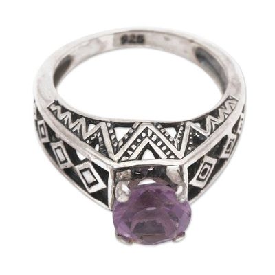 Alternate image for 925 Silver Solitaire Ring Artisan Crafted with Amethyst Sky Goddess Temple