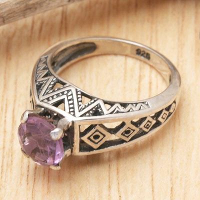 Alternate image for 925 Silver Solitaire Ring Artisan Crafted with Amethyst Sky Goddess Temple