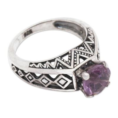 Alternate image for 925 Silver Solitaire Ring Artisan Crafted with Amethyst Sky Goddess Temple