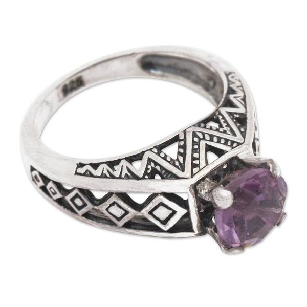 Alternate image for 925 Silver Solitaire Ring Artisan Crafted with Amethyst Sky Goddess Temple